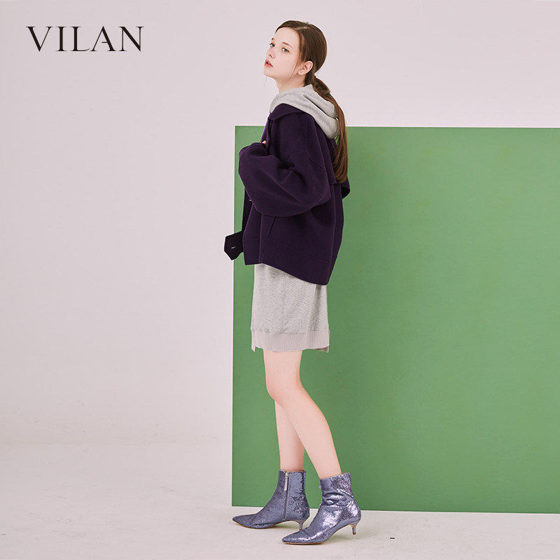 vilan/慧兰毛呢外套女2019秋装新款韩版款式百搭长袖翻领短外套女
