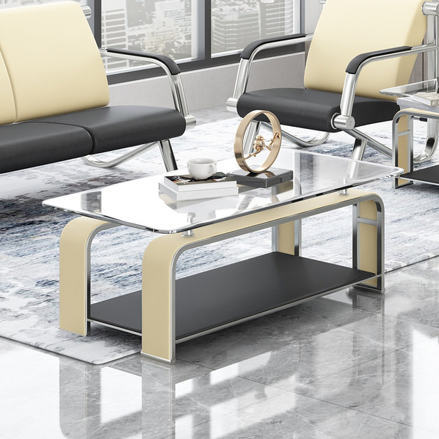 Office sofa coffee table combination set business simple office reception coffee table tempered glass hardware coffee table Office sofa coffee table combination set business simple office reception coffee table tempered glass hardware coffee table