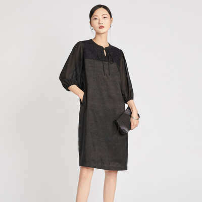 tangy天意春季商场水溶绣花柯纱拼接莨绸连衣裙 原价3888元 现价元