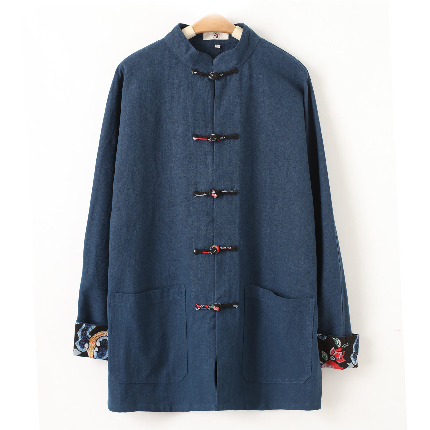 春秋新款对襟外套上衣单褂手工盘扣苎麻砂洗风衣