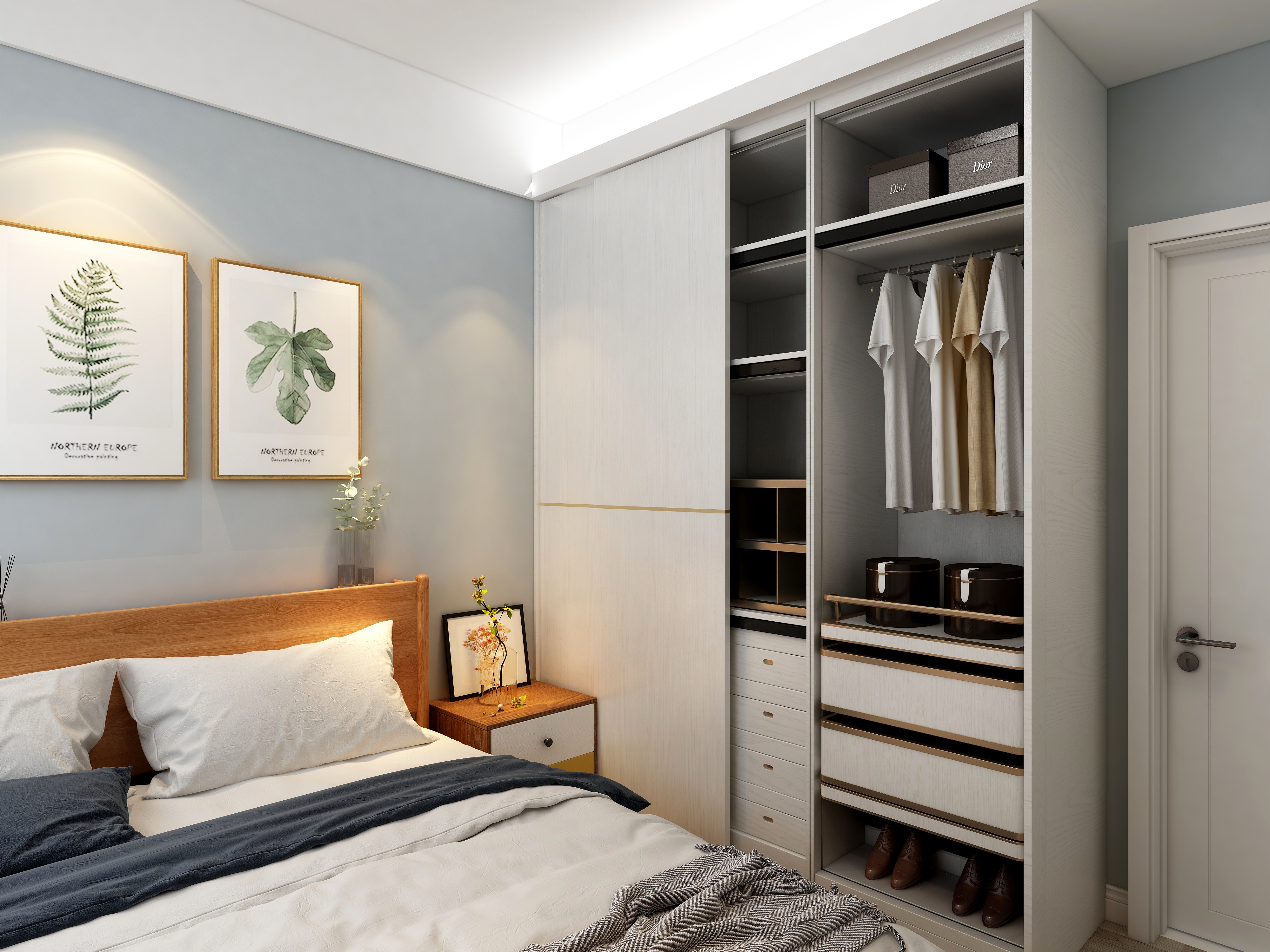 深圳定制简欧北欧美式衣柜推拉门实木工业风中式组合组装卧室柜子