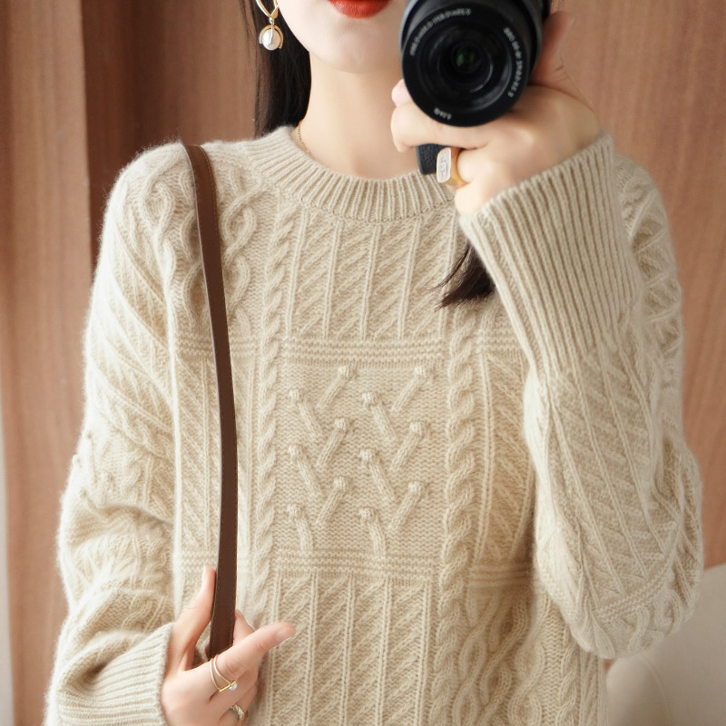2022年秋季新款100纯羊羊绒衫针织打底圆领羊绒羊绒衫