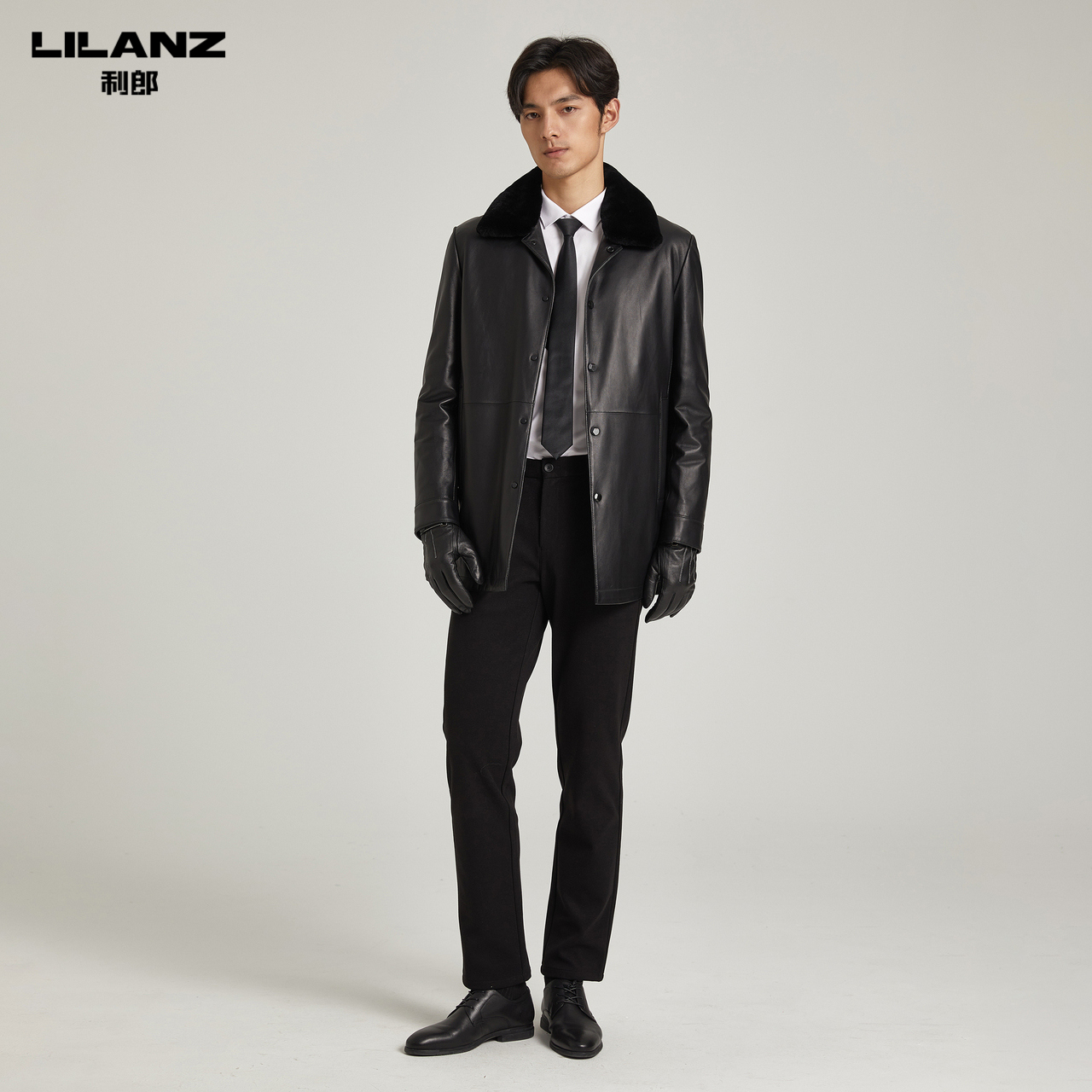 利郎官方皮衣男羊皮革潮流兔毛皮