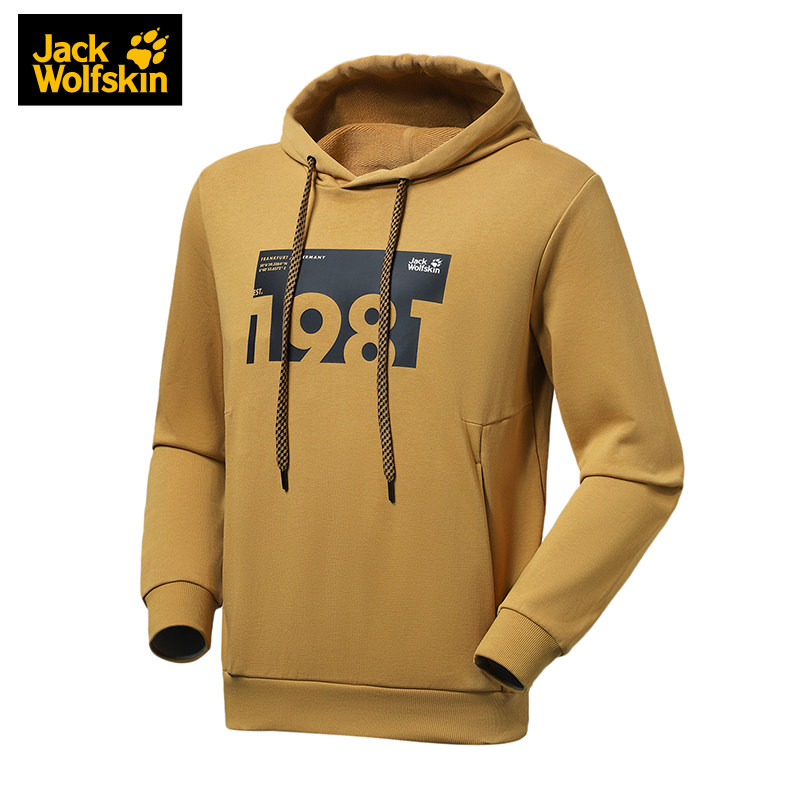 jackwolfskin德国狼爪时尚百搭印花连帽户外卫衣男