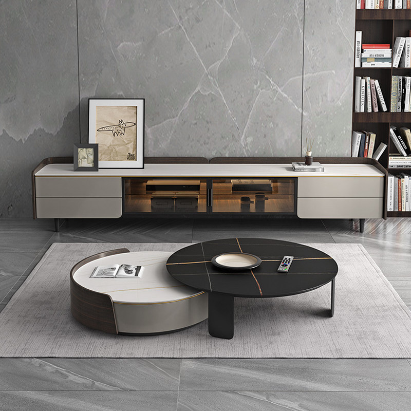 意式极简岩板茶几圆形客厅轻奢现代茶桌家用茶几