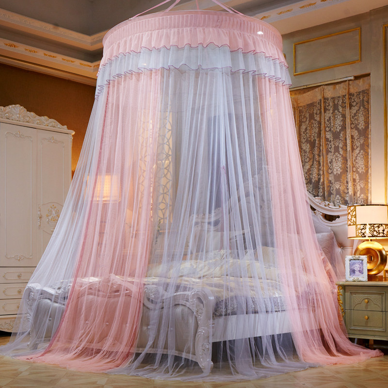 蚊帐家用圆顶防蚊吊顶学生宿舍窗帘一体公主蚊帐