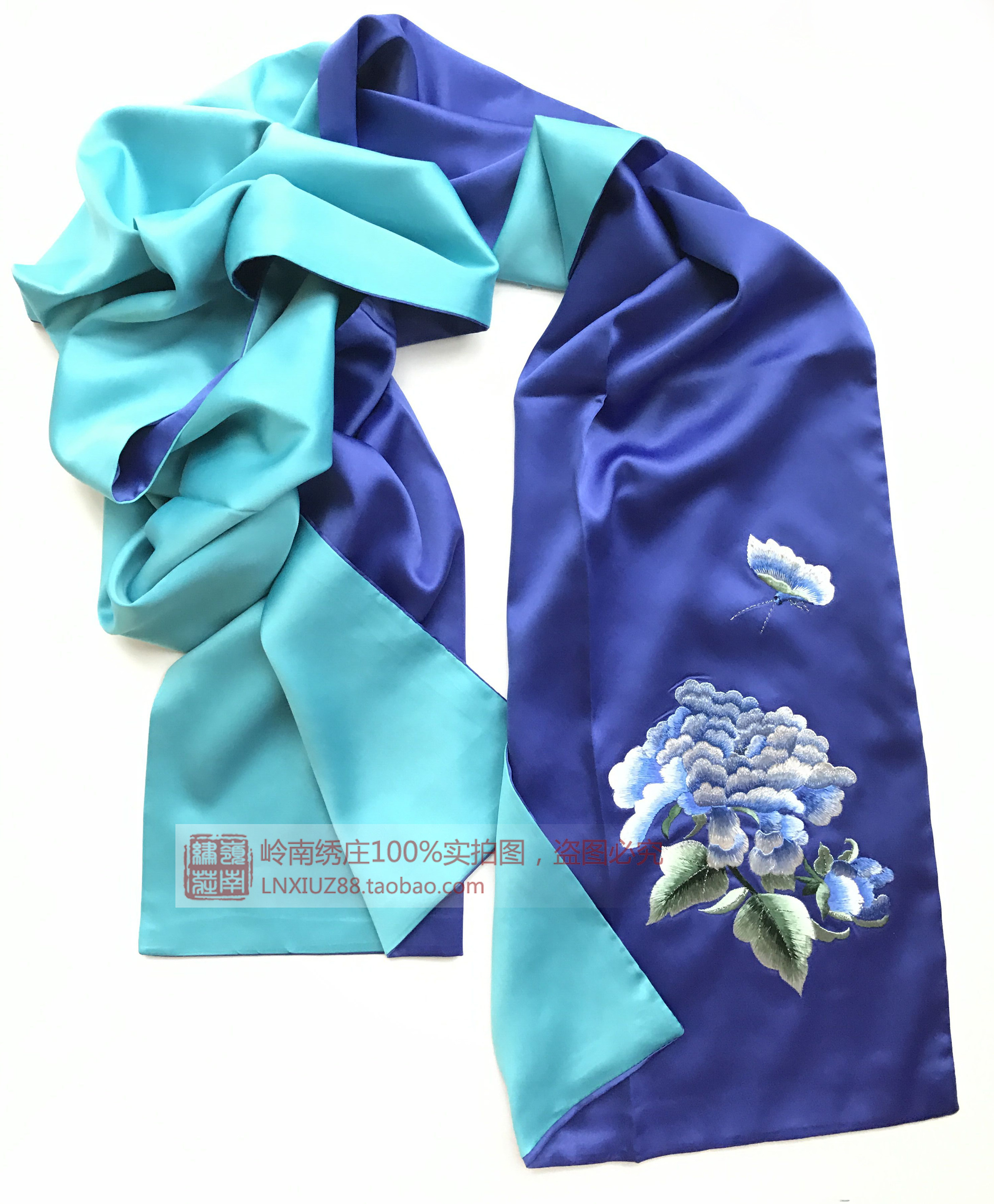 广绣木棉花手工刺绣围巾丝绸真丝丝巾刺绣