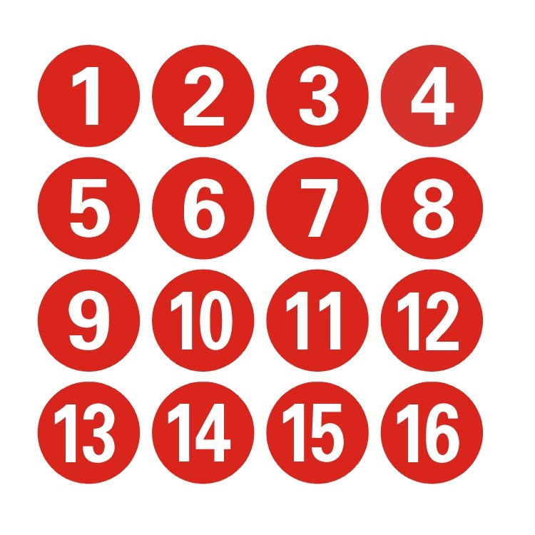 红色直径10cm圆形pvc防水数字贴纸机台编号墙贴