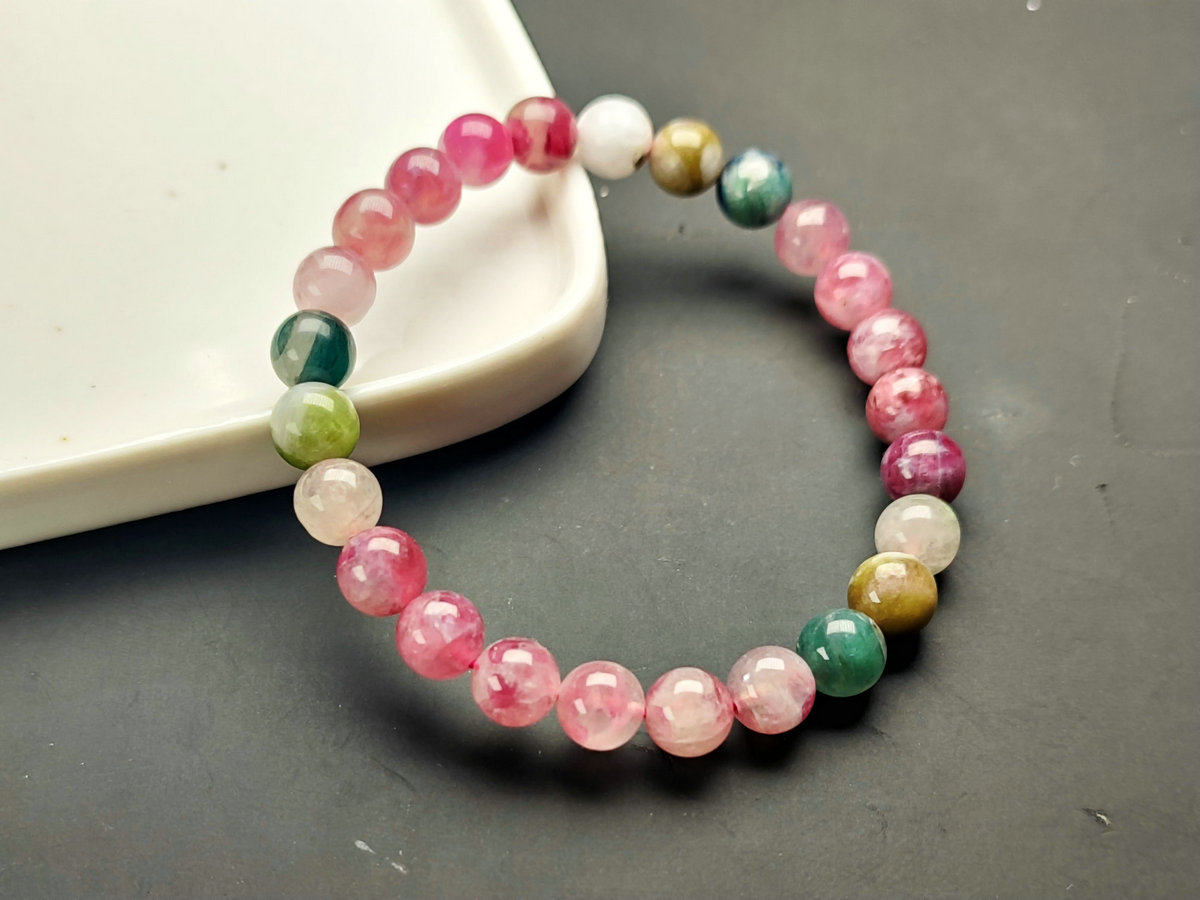 龙晶珠宝糖果彩虹西瓜樱花粉色碧玺手链手串送礼手链