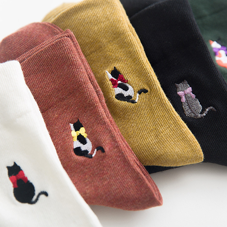 荒蛮故事动物刺绣袜子中筒女袜日系复古女短袜全棉秋冬女袜百搭