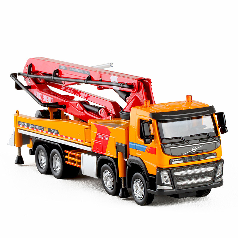 彩珀混凝土泵车1:55卡车吊车水泥泵车合金声光儿童玩具滑行工程车