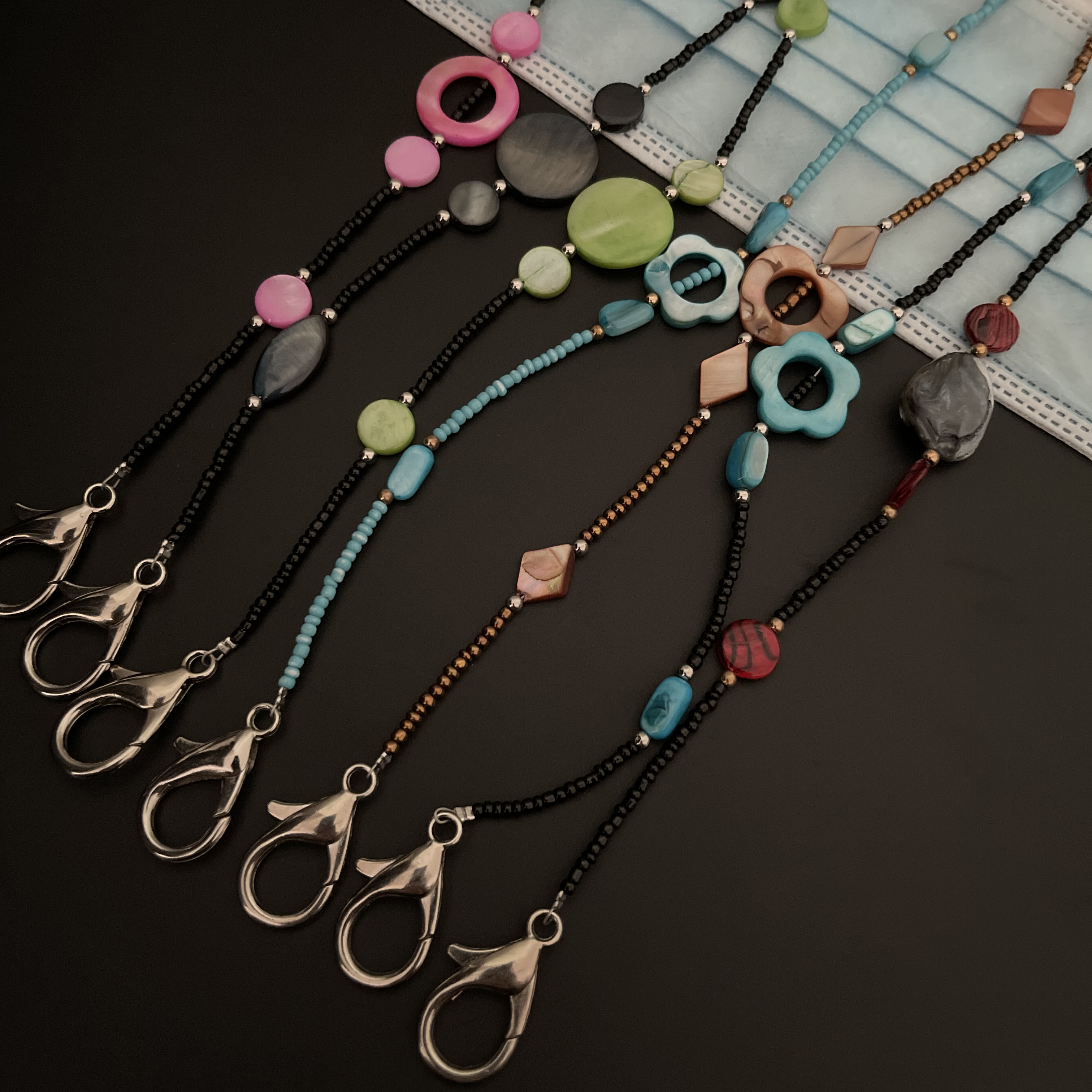 贝壳眼镜珍珠手工串珠防滑链防风风帽口罩挂绳眼镜链