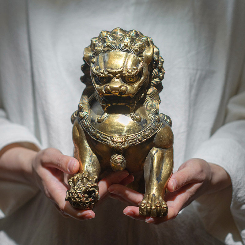 异丽全铜狮子摆件一对故宫宫门狮家家居桌面摆件