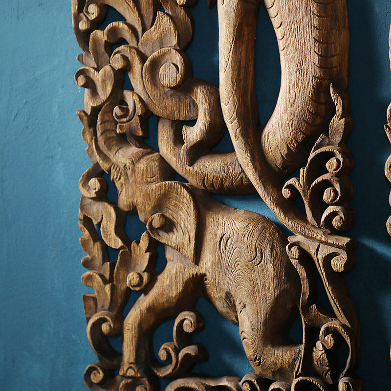 泰国木雕壁挂客厅玄关泰式装饰挂件大象实木木雕