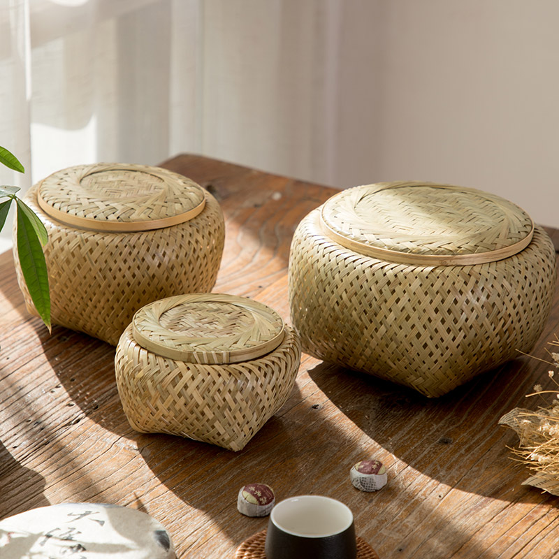 越南竹编制品茶叶罐竹子茶罐茶叶收纳竹筒罐沱竹编