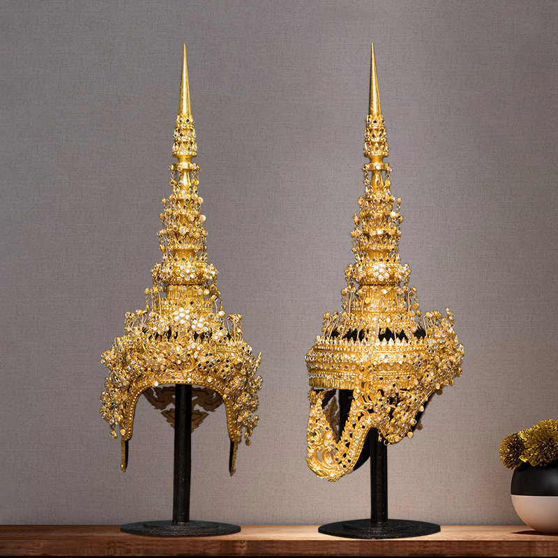 异丽泰国装饰品皇冠头饰泰式玄关桌面摆件东南亚摆件