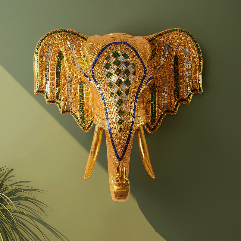 异丽东南亚风格墙面装饰品门口玄关泰国木雕大象壁饰