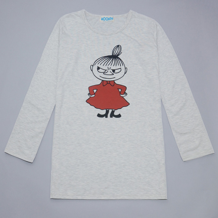日单moomin可爱姆明亚美卡通印花棉混中长款女t恤