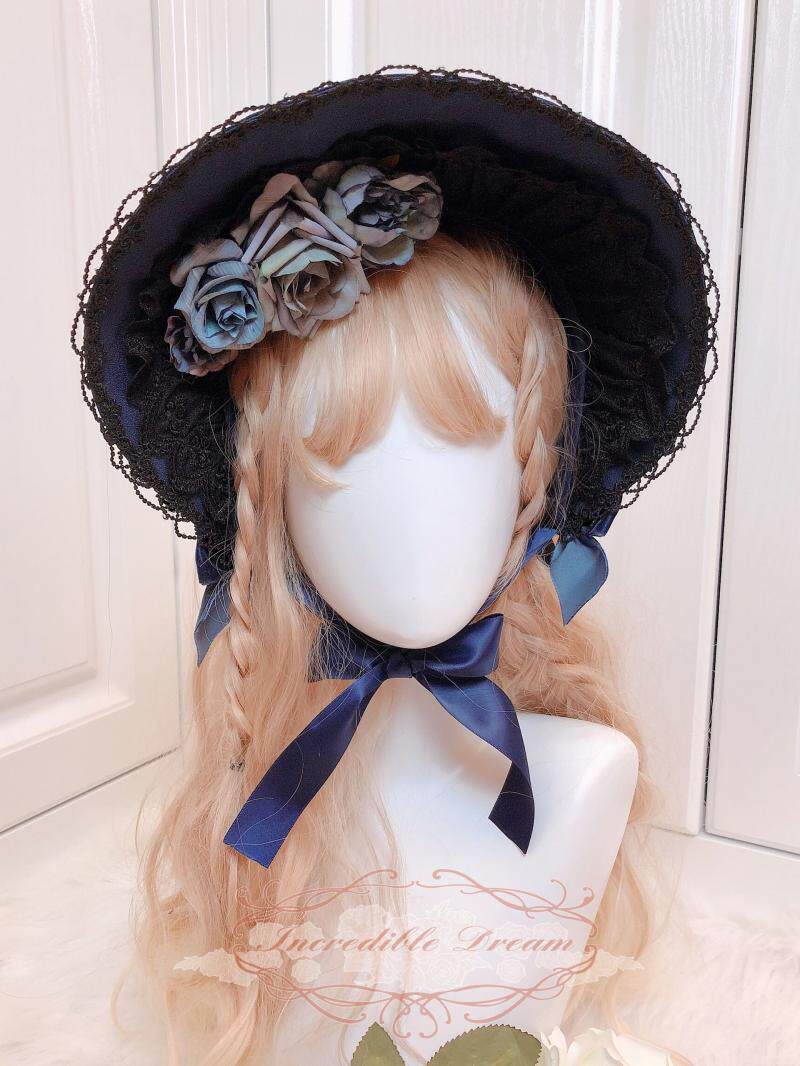 incredibledream原创lolita手作礼帽bnt头饰玫瑰现货lolita洛丽塔配饰