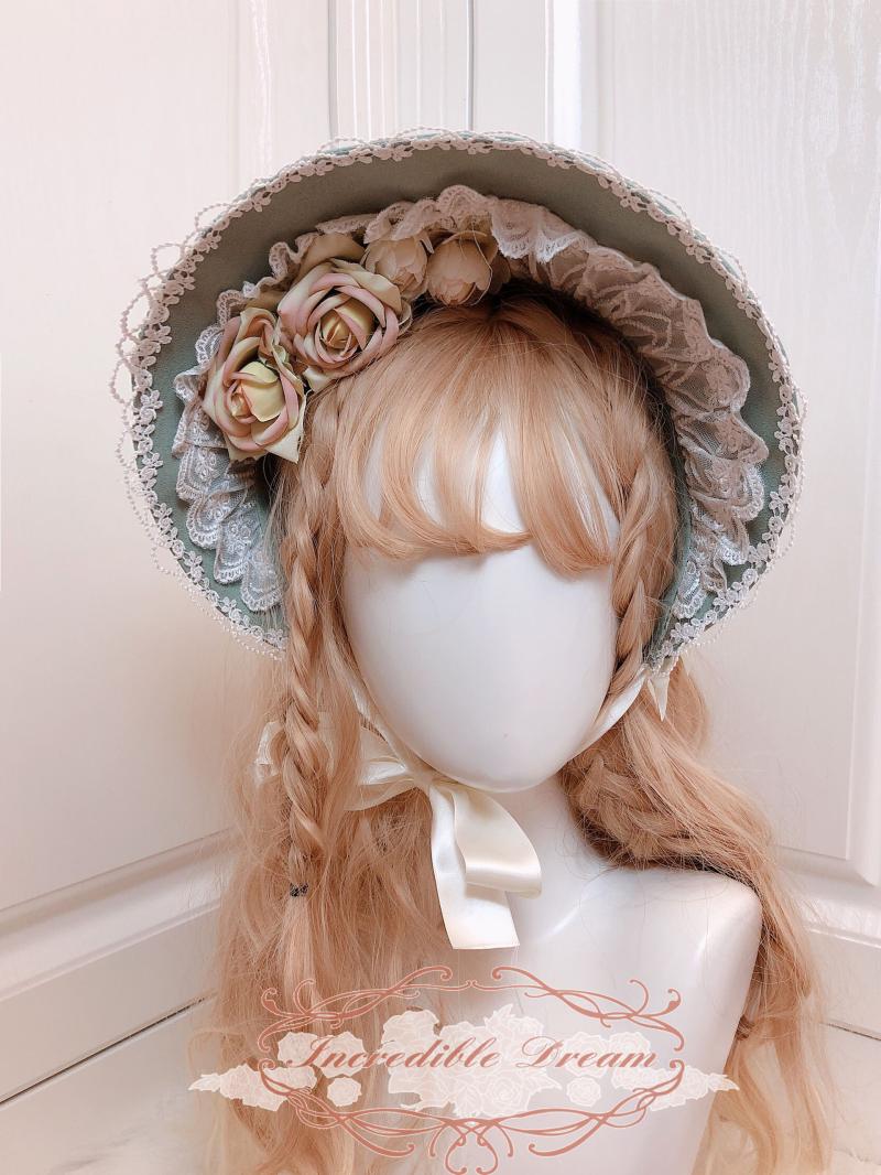 incredibledream原创lolita手作礼帽bnt头饰玫瑰现货lolita洛丽塔配饰