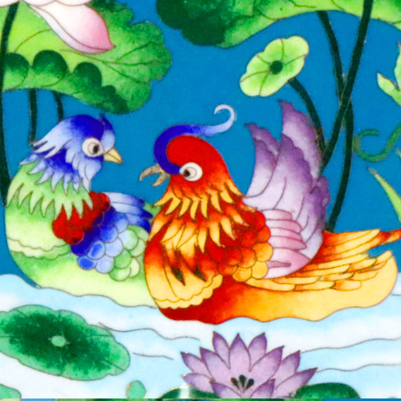 北京传统手工艺景泰蓝10寸圆盘鸳鸯百年好合掐丝珐琅结婚礼品摆件