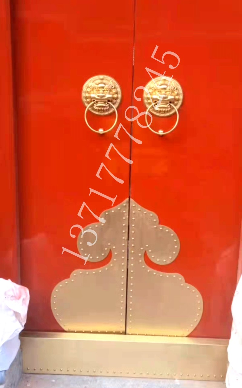 中式仿古实木门纯铜包角全开门如意葫芦角码大门拉手