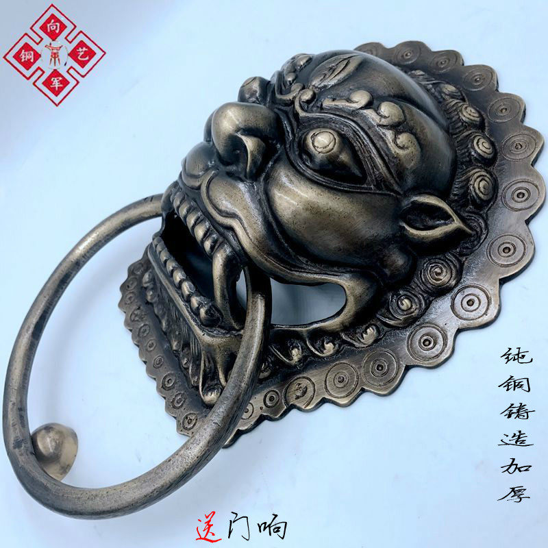 仿古大门门拉手中式纯铜兽头狮子头虎头拉环把手小拉手