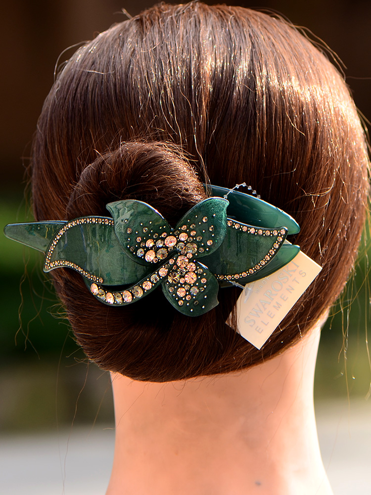 妈妈后脑勺盘发横夹亚克力鸭嘴水钻花朵立体抓夹发饰