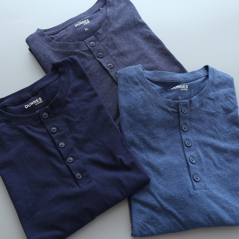 酷宝外贸 舒爽棉亨利领短袖圆领T恤男 阿美咔叽美式复古宽松半袖