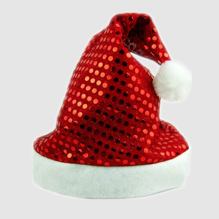 圣诞袜子圣诞节装饰挂件头饰高档毛绒珠片帽子圣诞帽