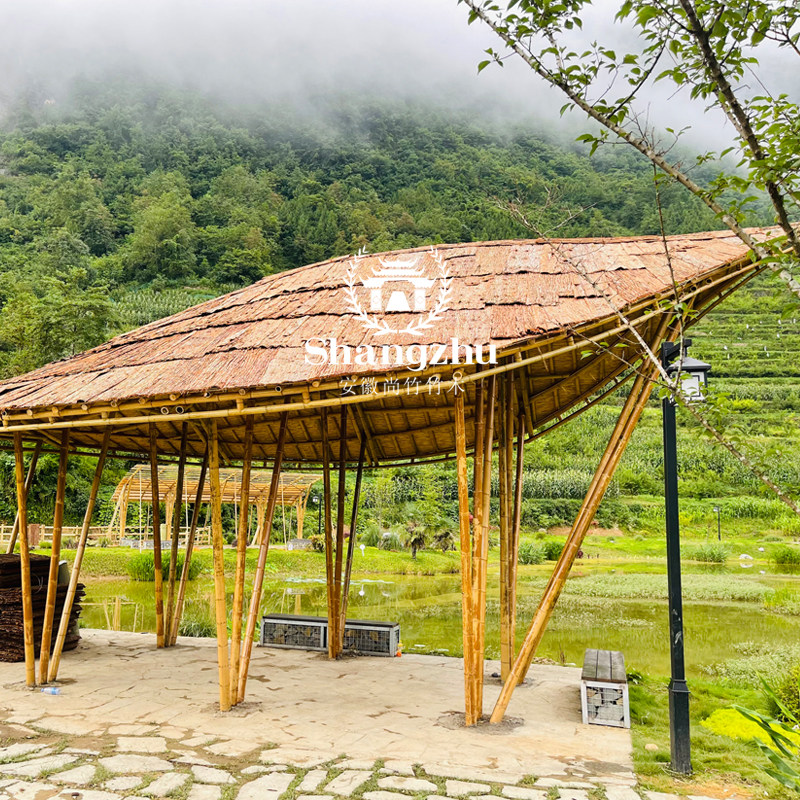竹屋亭子凉亭建筑工艺竹编长廊门楼篱笆栅栏大型篱笆
