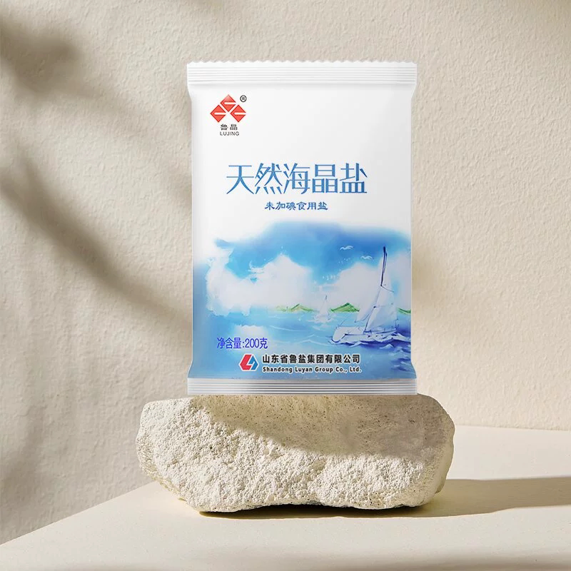 鲁晶未加天然海晶盐200g5袋无碘海盐家用精制食盐