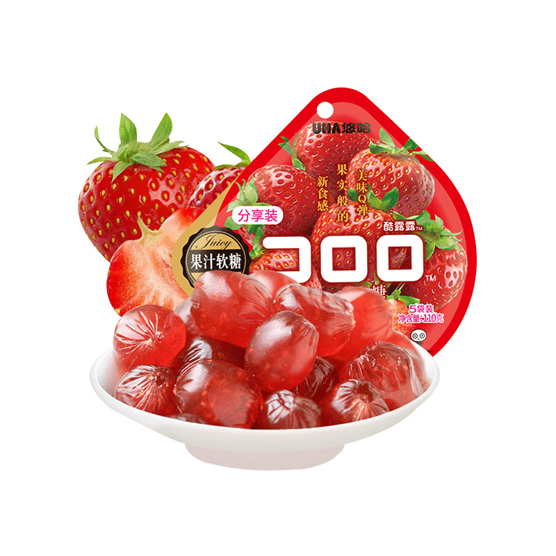 悠哈酷露露草莓味果汁软糖110g/袋糖果喜糖果冻qq糖水果糖小零食