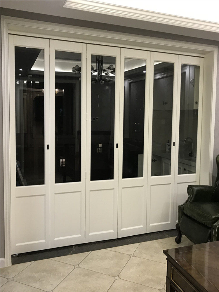 美式欧式纯实木折叠门双层格子玻璃门吊轨移门推拉门无下轨定制