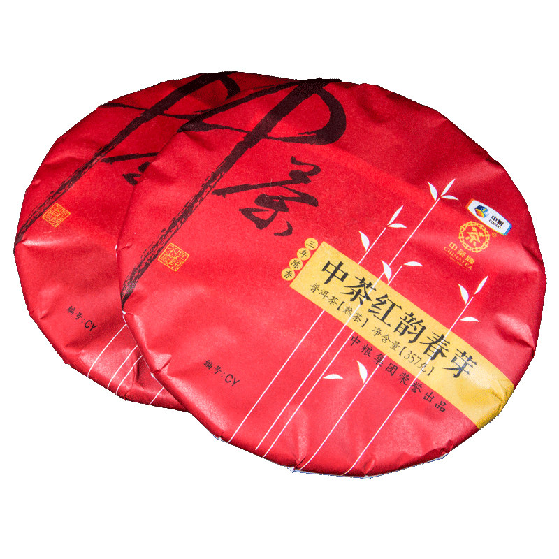 中茶牌普洱茶熟茶饼茶红韵春芽2016年357g中粮新品三年老料-图4