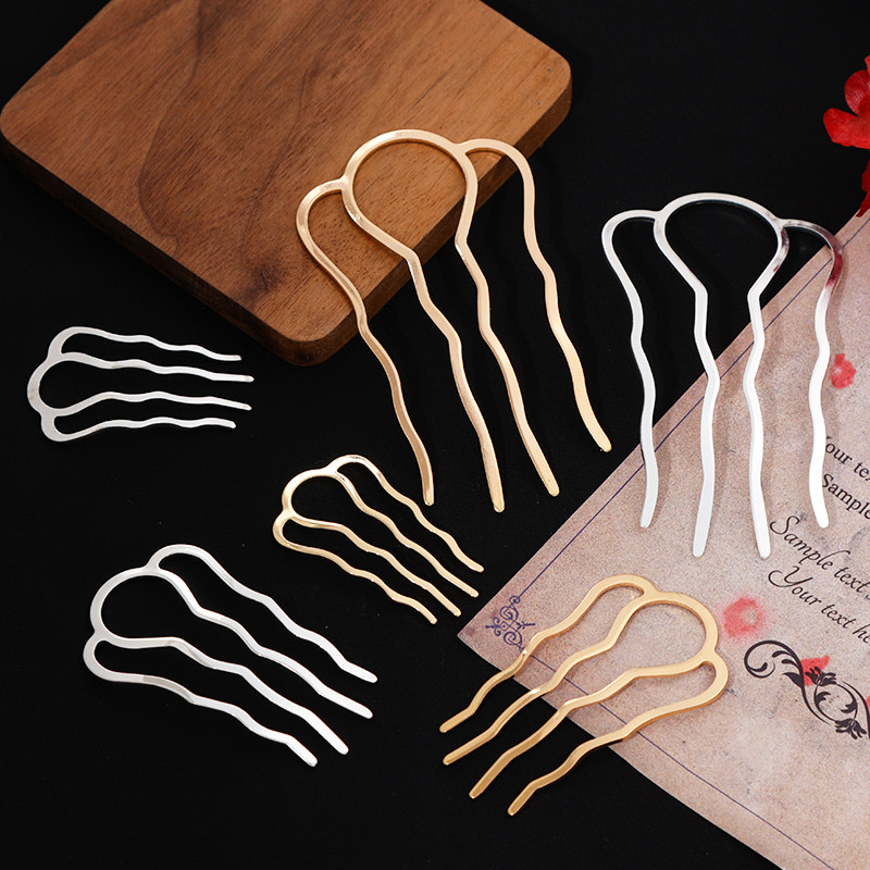 10个装波浪双股小u钗发叉古装头饰发簪网孔 顶钗diy手工制作材料