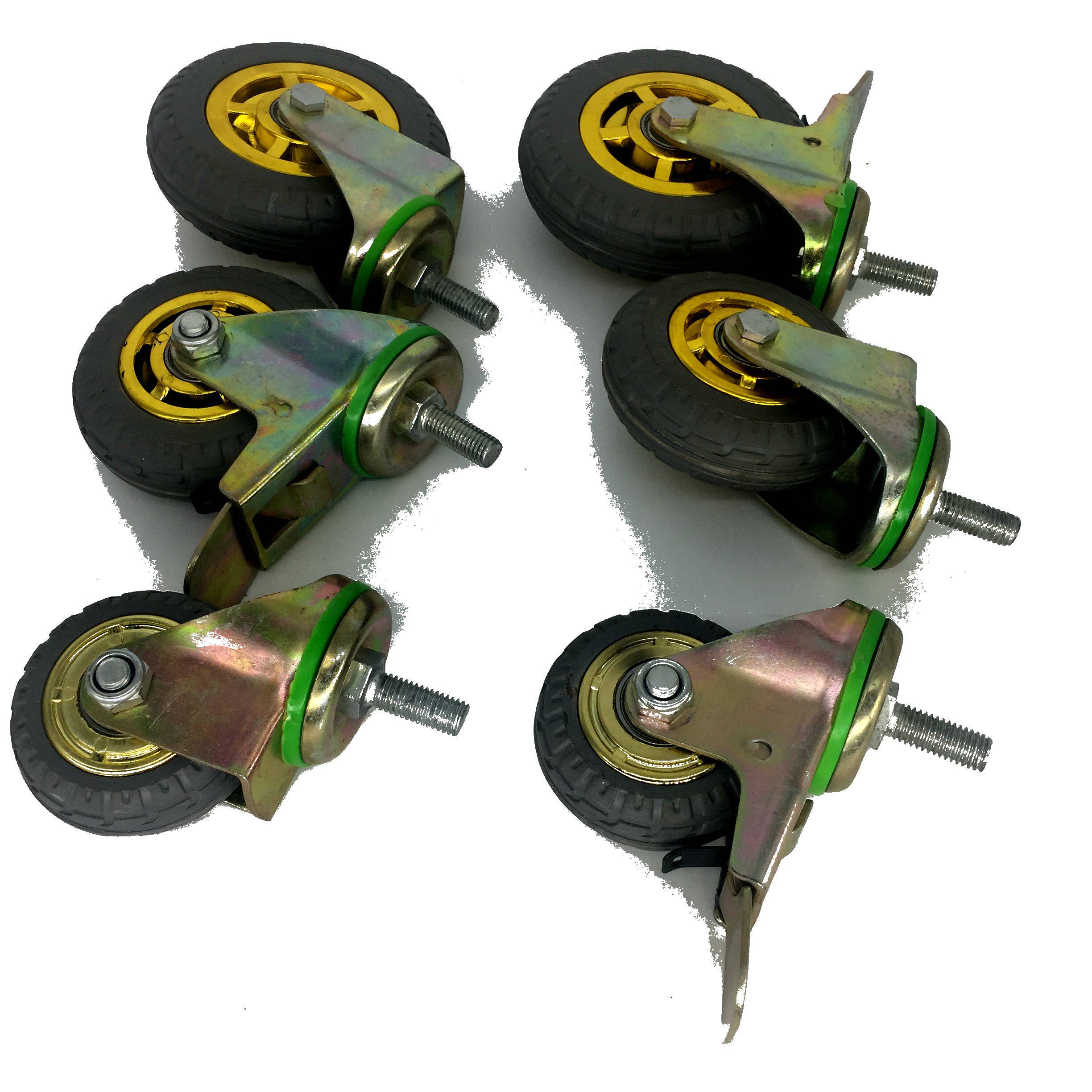 3寸4寸5寸橡胶丝杆万向轮丝杆刹餐车轮子工业小推车轮子静音橡胶