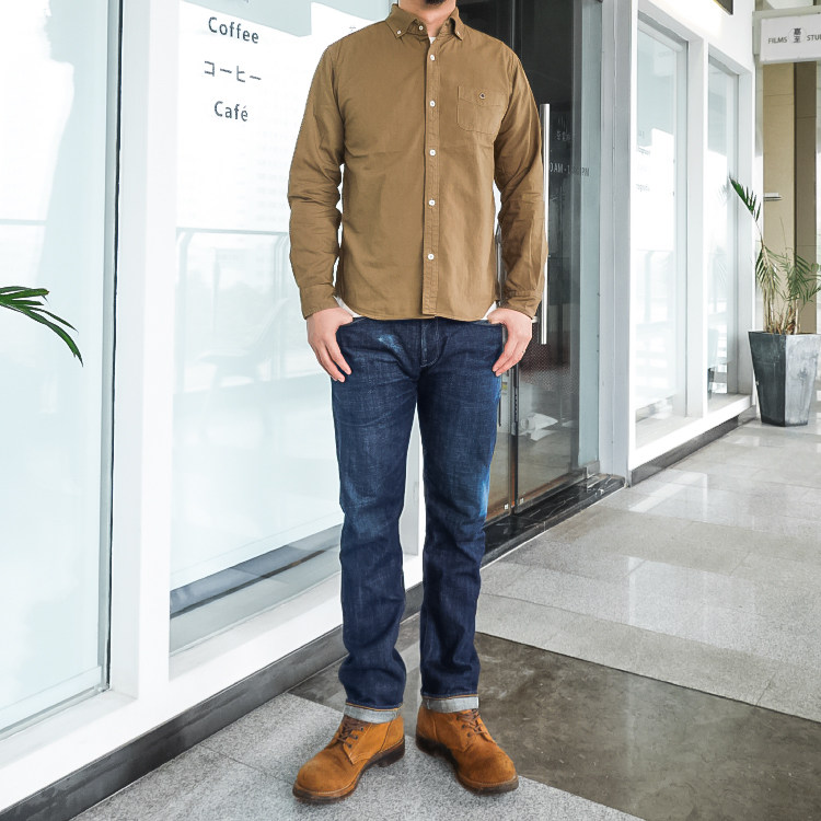 日本barnsoutfitters纯棉牛津灰色卡其色工装衬衣衬衫衬衫