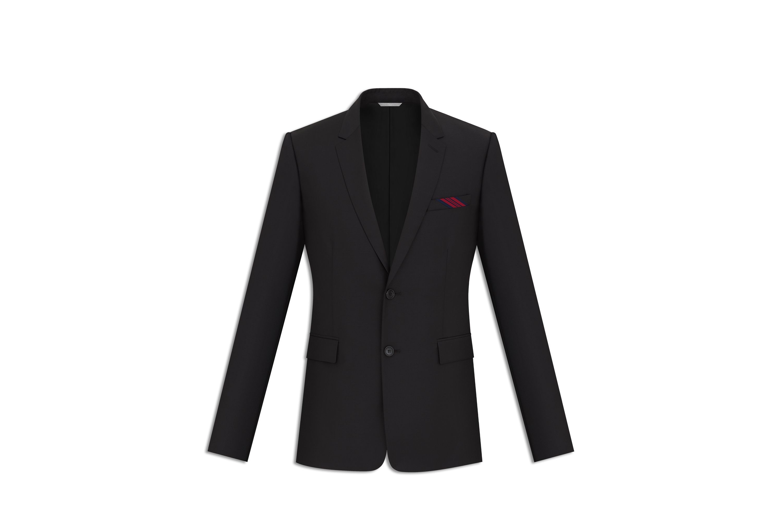 2022黑色羊毛哔叽面料纽扣西装胸口飘带装饰设计西服