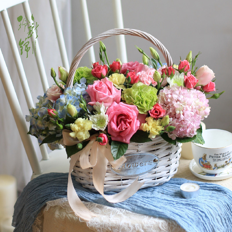 成都鲜花店同城速递情人节手提小花篮生日送520鲜花花束送花上门