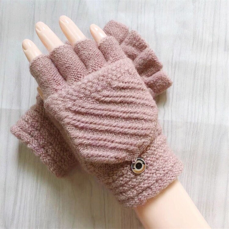 手套可爱女士半截写字骑车学生加绒保暖翻盖手套