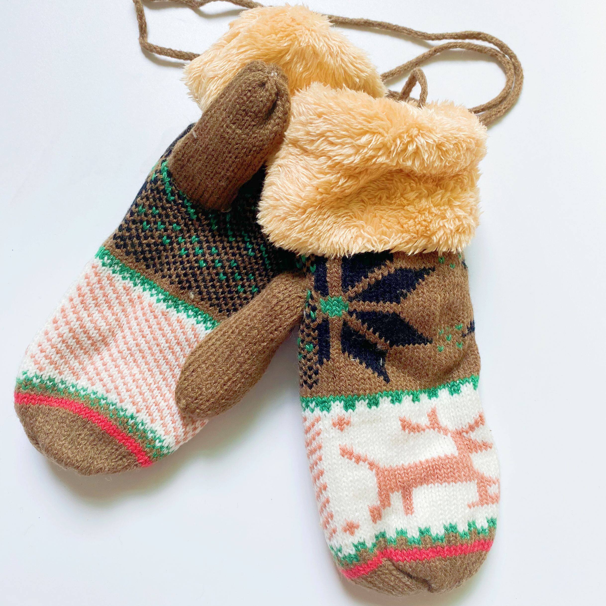 手套冬季女可爱韩版加厚保暖加绒羊毛线日系情侣连指男士手袜批