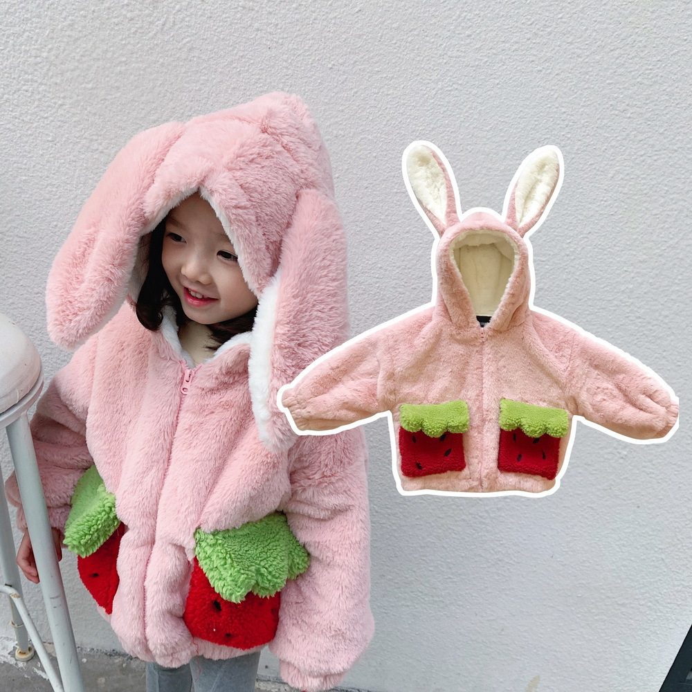 女童兔绒可爱小兔子大耳朵加厚保暖外套棉袄棉袄