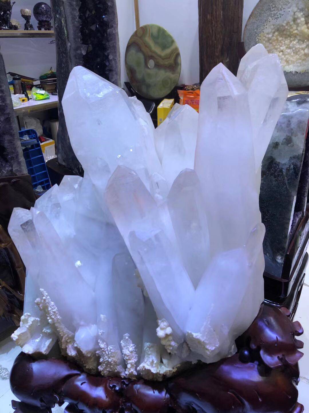 天然水晶罕见120cm100加座水晶花天然水晶天然水摆件大白摆件