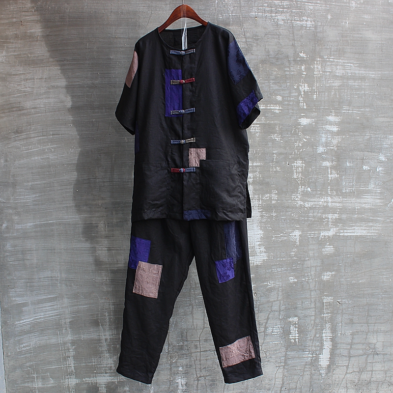 补丁衣禅百纳乞丐衬衫夏季网红件套两件九分其他套装