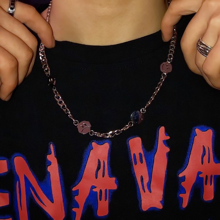 asap rocky吴亦凡同款珍珠项链高品质复古嘻哈潮牌钛钢男女锁骨链