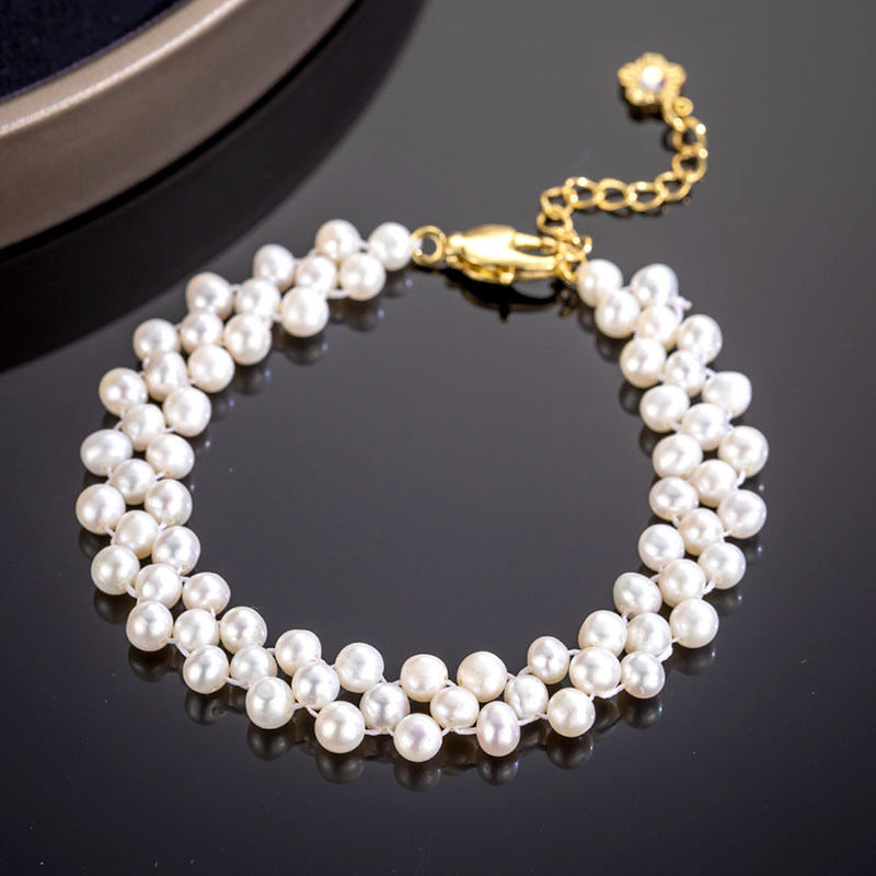 珍珠手链女双双层串珠淡水首饰气质简约手串手饰手链