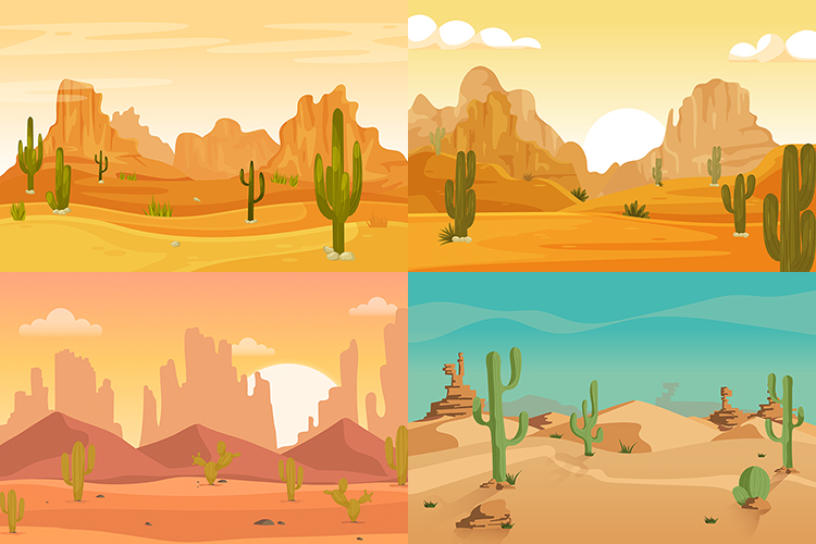 背景扁平化沙漠ai矢量素材黄色大漠景区仙人掌设计素材