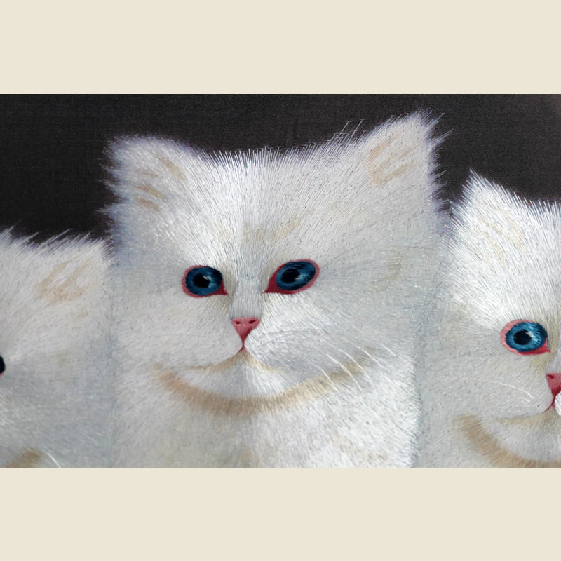 有福湘绣苏绣招财猫书房装饰画三只小猫客厅过道挂画湘绣