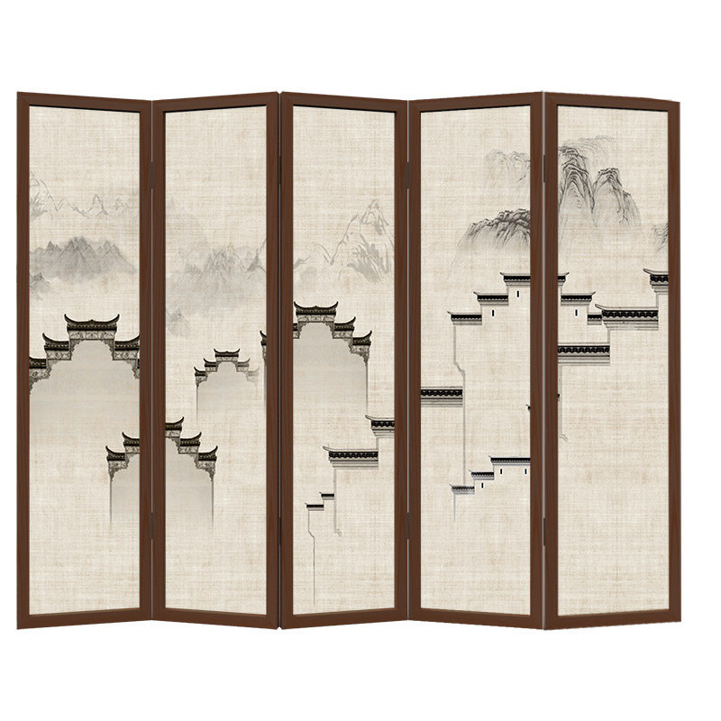 中式实木半透折叠屏风隔断客厅玄关书房简约现代屏风【徽派建筑】